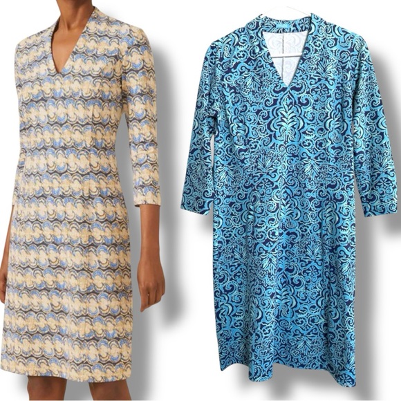 J. McLaughlin Dresses & Skirts - J. McLaughlin Ivana Catalina Cloth V Neck 3/4 Length Dress Size Large